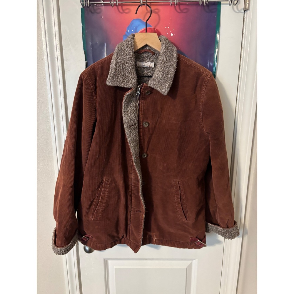 J.Crew Mens Corduroy Faux Shearling Lined Jacket Rust Brown Large